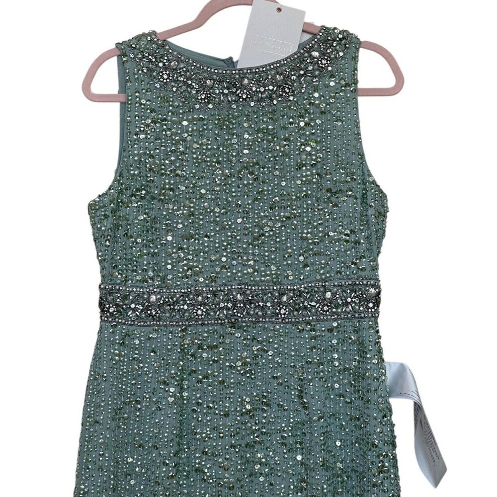 Mac Duggal Dress Gown Size 4/6 Mint Green Sequined Rhinestones Embellished - Picture 6 of 16